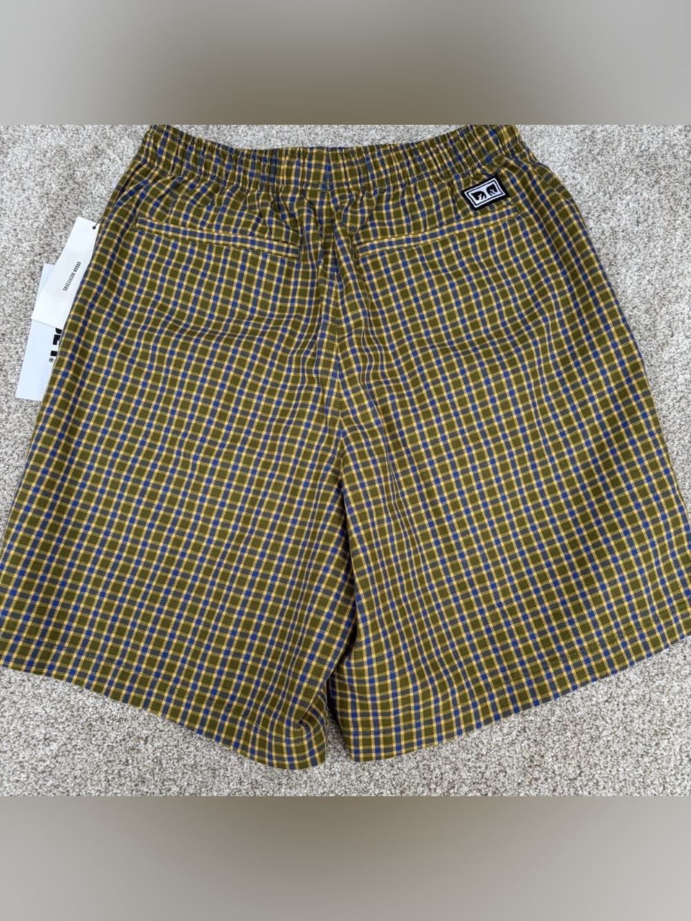 Obey Relaxed Shorts Men's Size Small Yellow Blue Checkered NWT - Picture 2 of 14